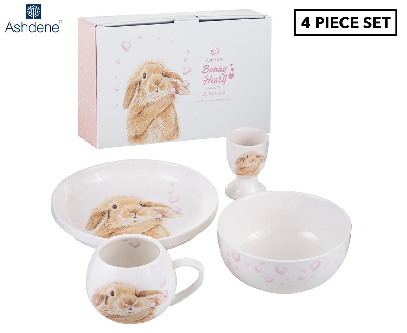 Bunny Hearts Ceramic 4 Piece Kids Set