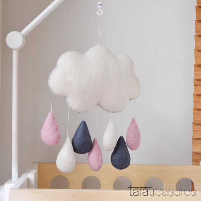 Cloud Nursery Mobile - Pink & Grey Raindrops